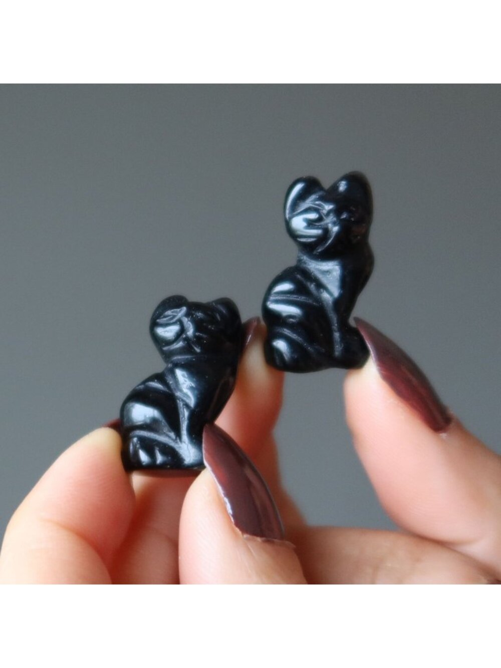 Black Obsidian Cat 1" Set of 2 Miniature Animal Lucky Feline Tiny Crystal Pair